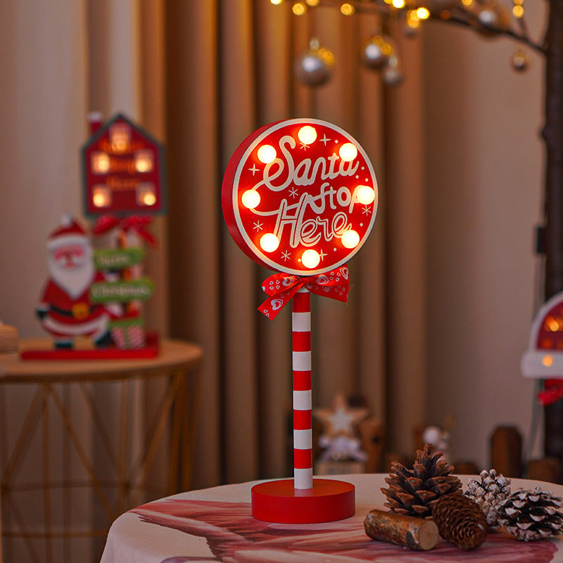 Christmas STOP Sign LED Wooden Light – Festive Colored Decorative Lamp