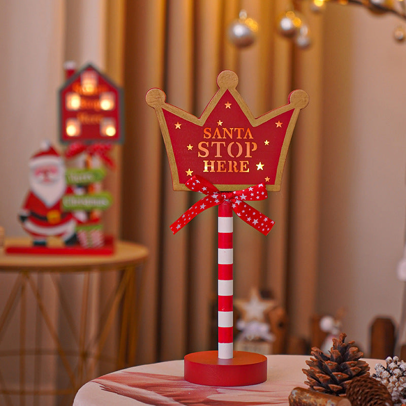 Christmas STOP Sign LED Wooden Light – Festive Colored Decorative Lamp
