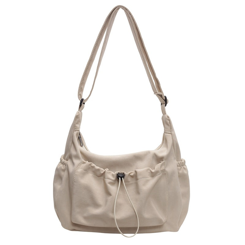 Pleated Single-shoulder Large-capacity Solid Color Canvas Bag
