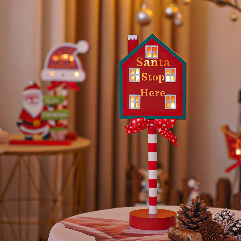 Christmas STOP Sign LED Wooden Light – Festive Colored Decorative Lamp