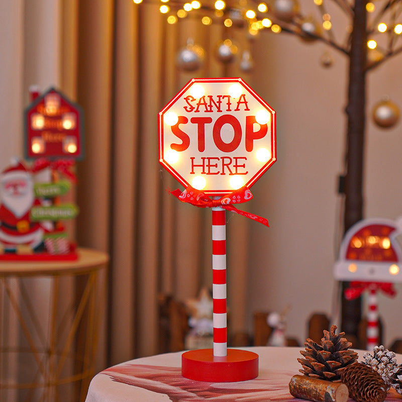 Christmas STOP Sign LED Wooden Light – Festive Colored Decorative Lamp