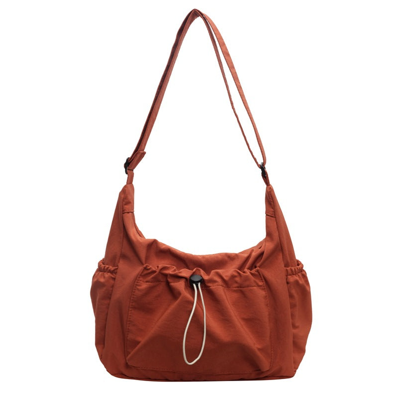 Pleated Single-shoulder Large-capacity Solid Color Canvas Bag