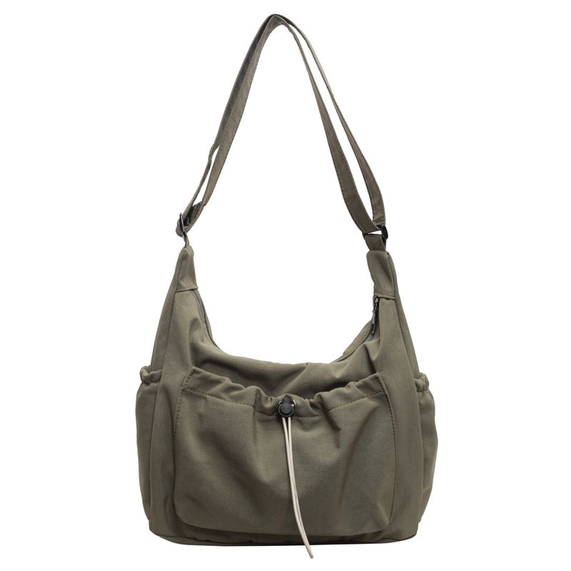 Pleated Single-shoulder Large-capacity Solid Color Canvas Bag