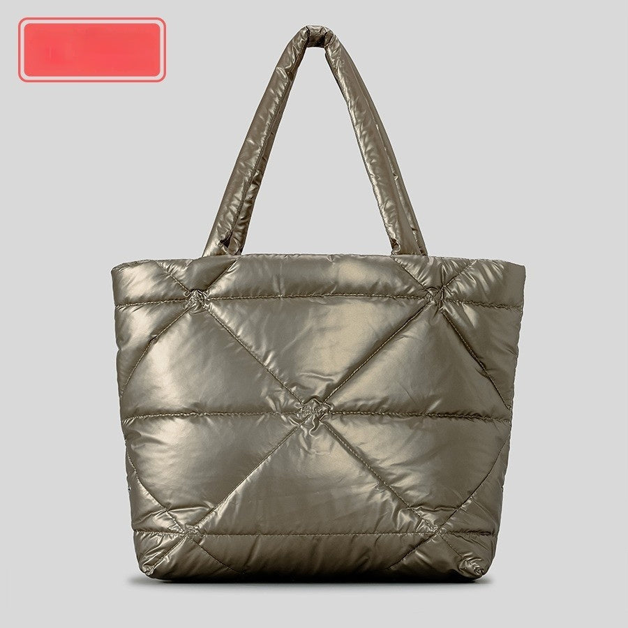 Large Capacity Minimalist Diamond-stitched Down Cotton Shoulder Bag