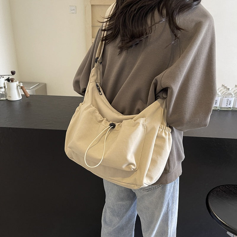 Pleated Single-shoulder Large-capacity Solid Color Canvas Bag