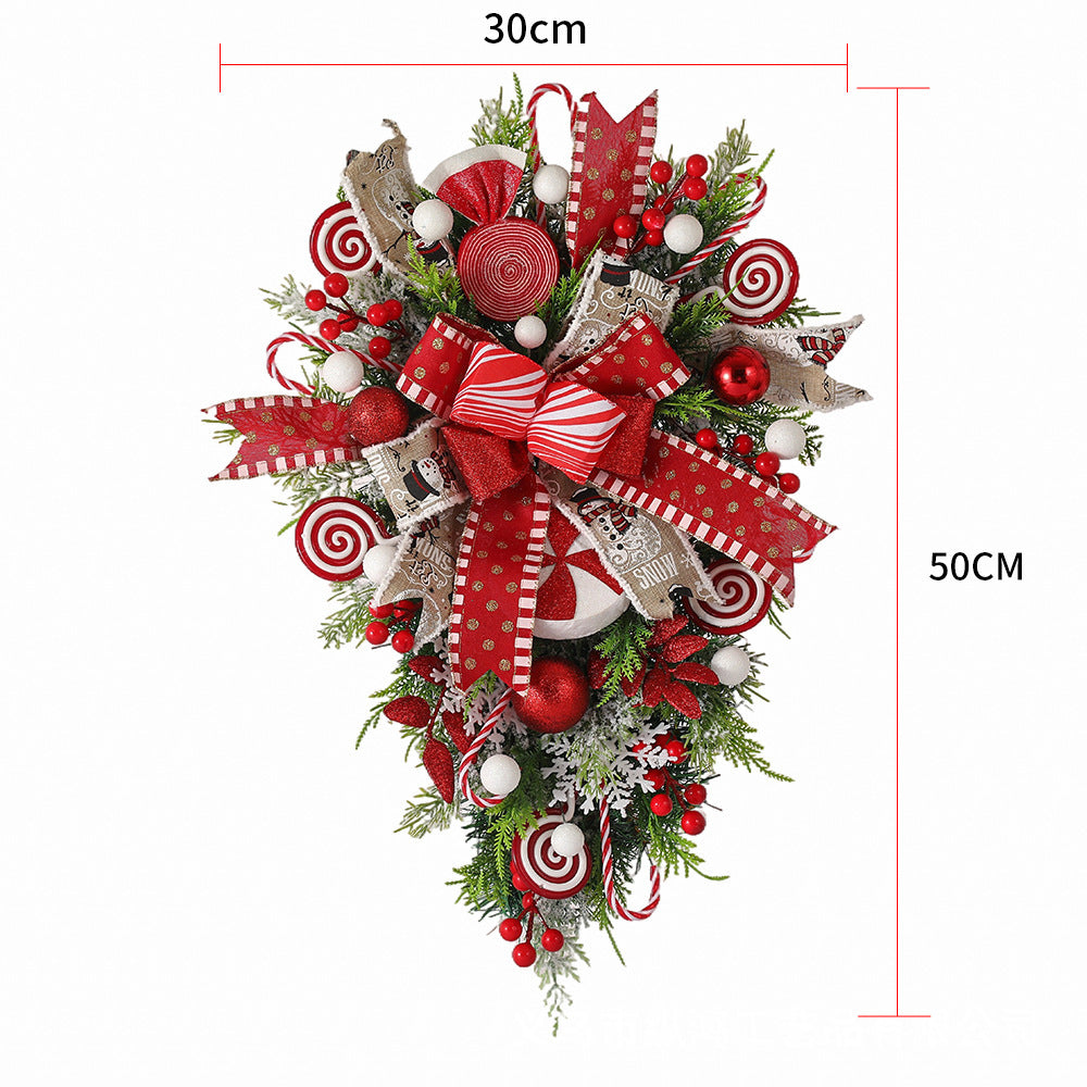 Christmas Wreath Candy Upside-Down Tree Garland – Artificial Xmas Ornament for Home, Porch, Window & Door Hanging