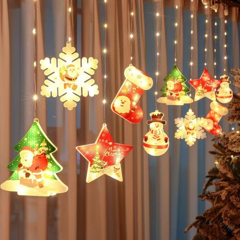 Painted Christmas Curtain Lights – Holiday Ambience Décor with Rubber-Covered Wire