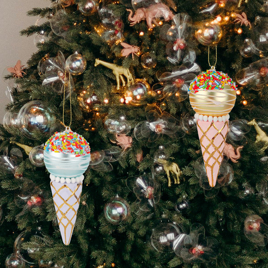 Simulation Ice Cream Christmas Pendant – Decorative Glass Ornament for Tree