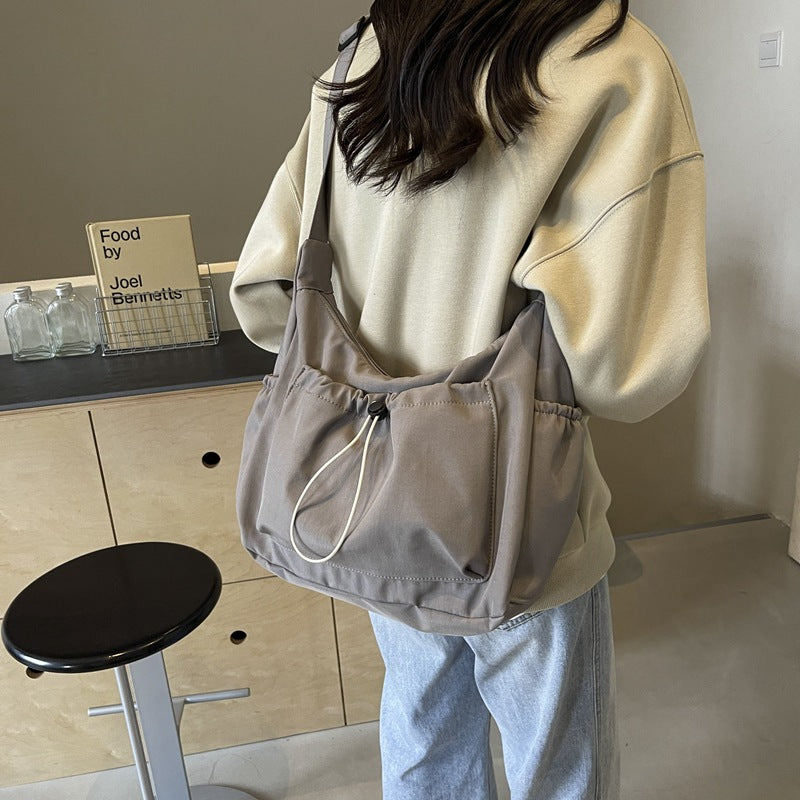 Pleated Single-shoulder Large-capacity Solid Color Canvas Bag