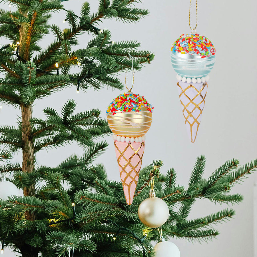 Simulation Ice Cream Christmas Pendant – Decorative Glass Ornament for Tree