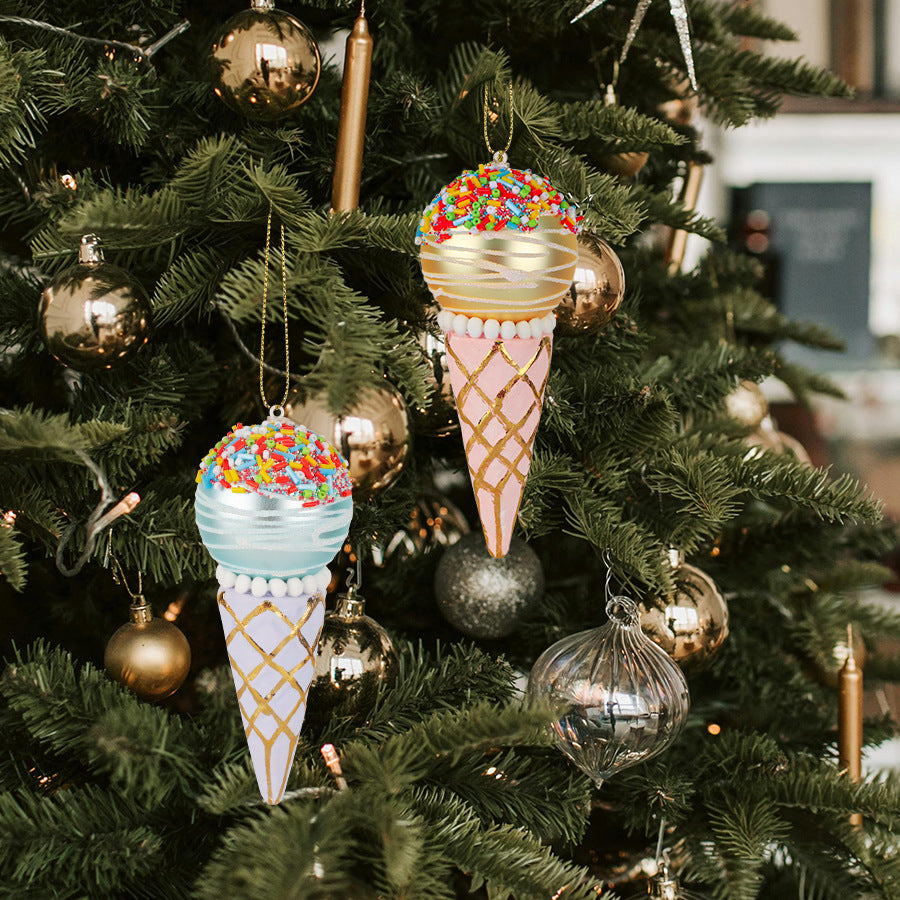 Simulation Ice Cream Christmas Pendant – Decorative Glass Ornament for Tree
