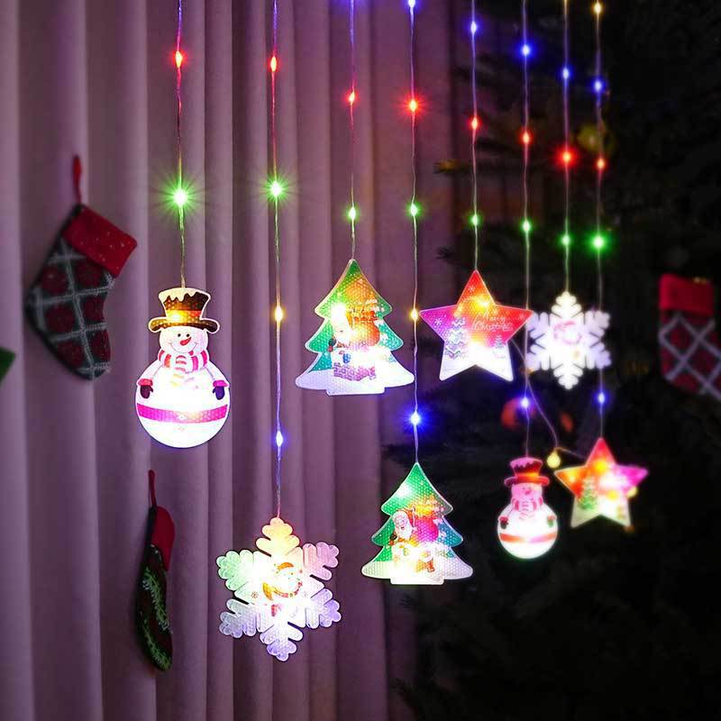 Painted Christmas Curtain Lights – Holiday Ambience Décor with Rubber-Covered Wire