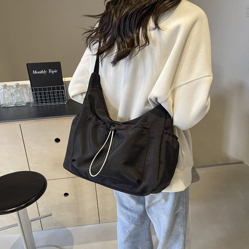 Pleated Single-shoulder Large-capacity Solid Color Canvas Bag