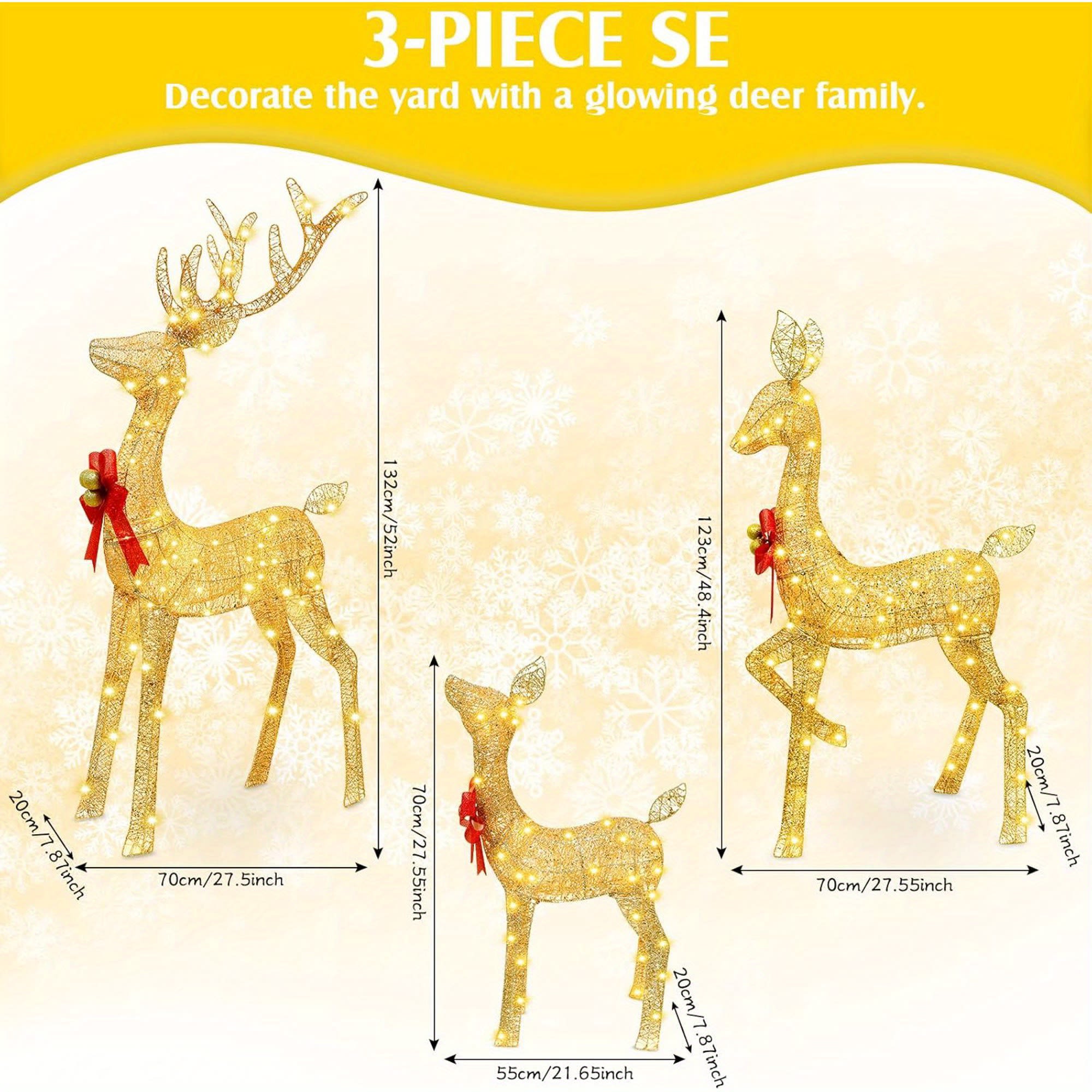Golden Reindeer Set – 3-Piece Elegant Christmas Holiday Decorations