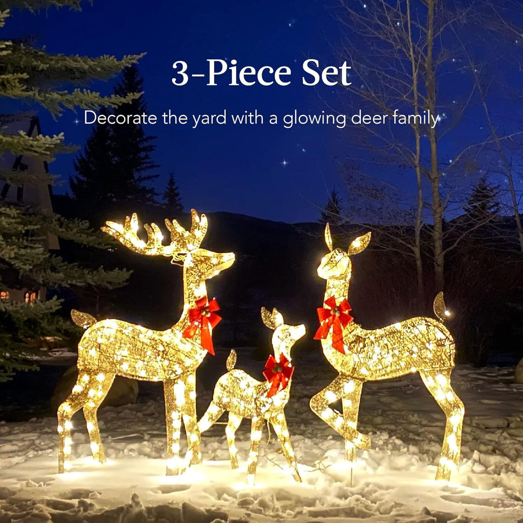 Golden Reindeer Set – 3-Piece Elegant Christmas Holiday Decorations