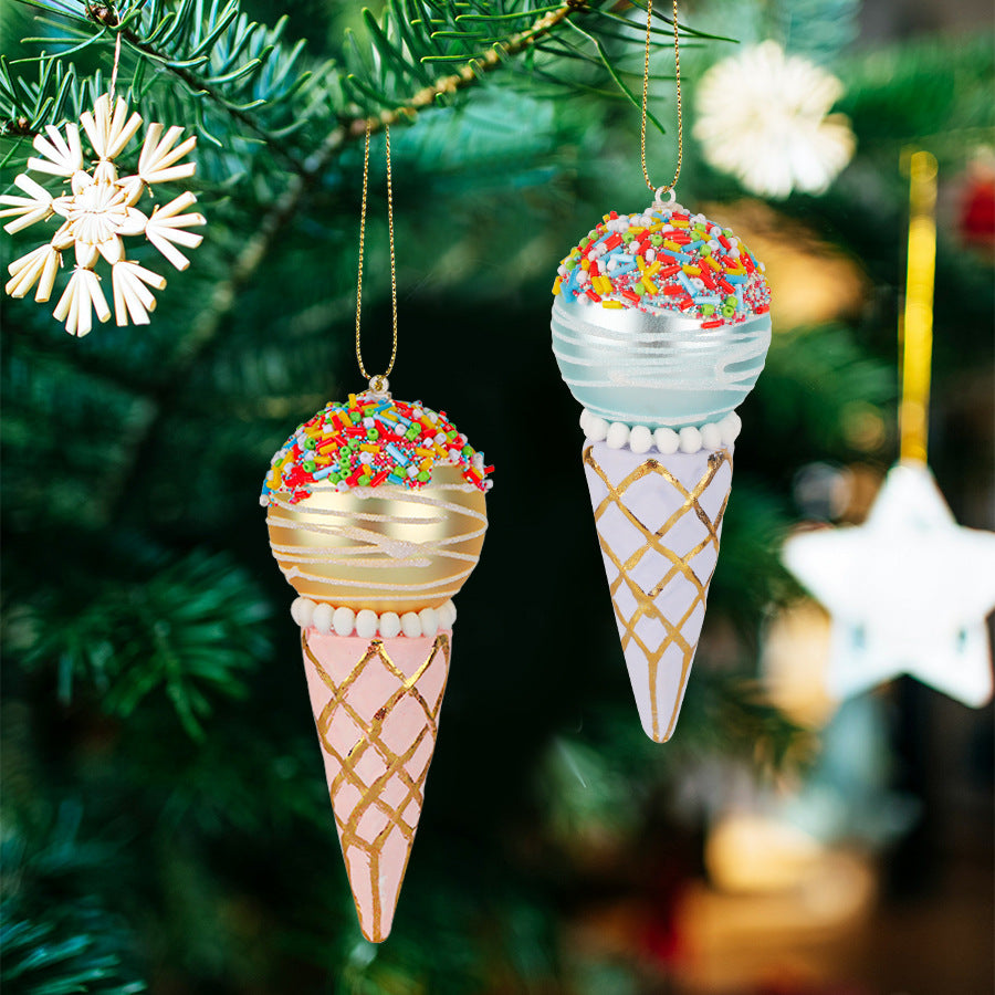 Simulation Ice Cream Christmas Pendant – Decorative Glass Ornament for Tree