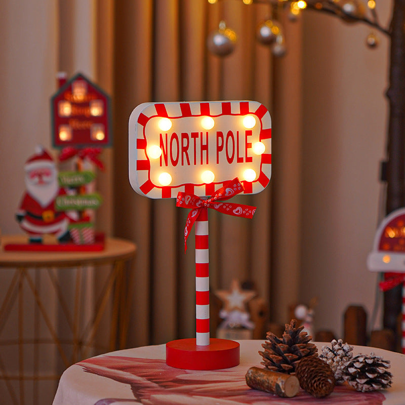 Christmas STOP Sign LED Wooden Light – Festive Colored Decorative Lamp