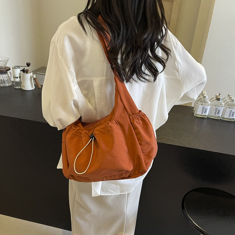 Pleated Single-shoulder Large-capacity Solid Color Canvas Bag