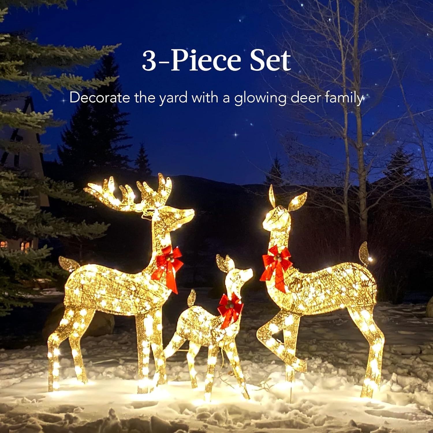 Golden Reindeer Set – 3-Piece Elegant Christmas Holiday Decorations